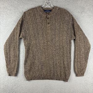 John Ashford Sweater Men’s Small 100% Cotton Knit Henley Pullover Tan Brown